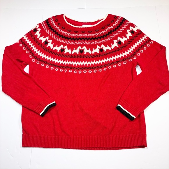 Charter Club Fair Isle Scottie Dog Sweater Red Crew Neck Womens XL Holiday - Picture 1 of 9